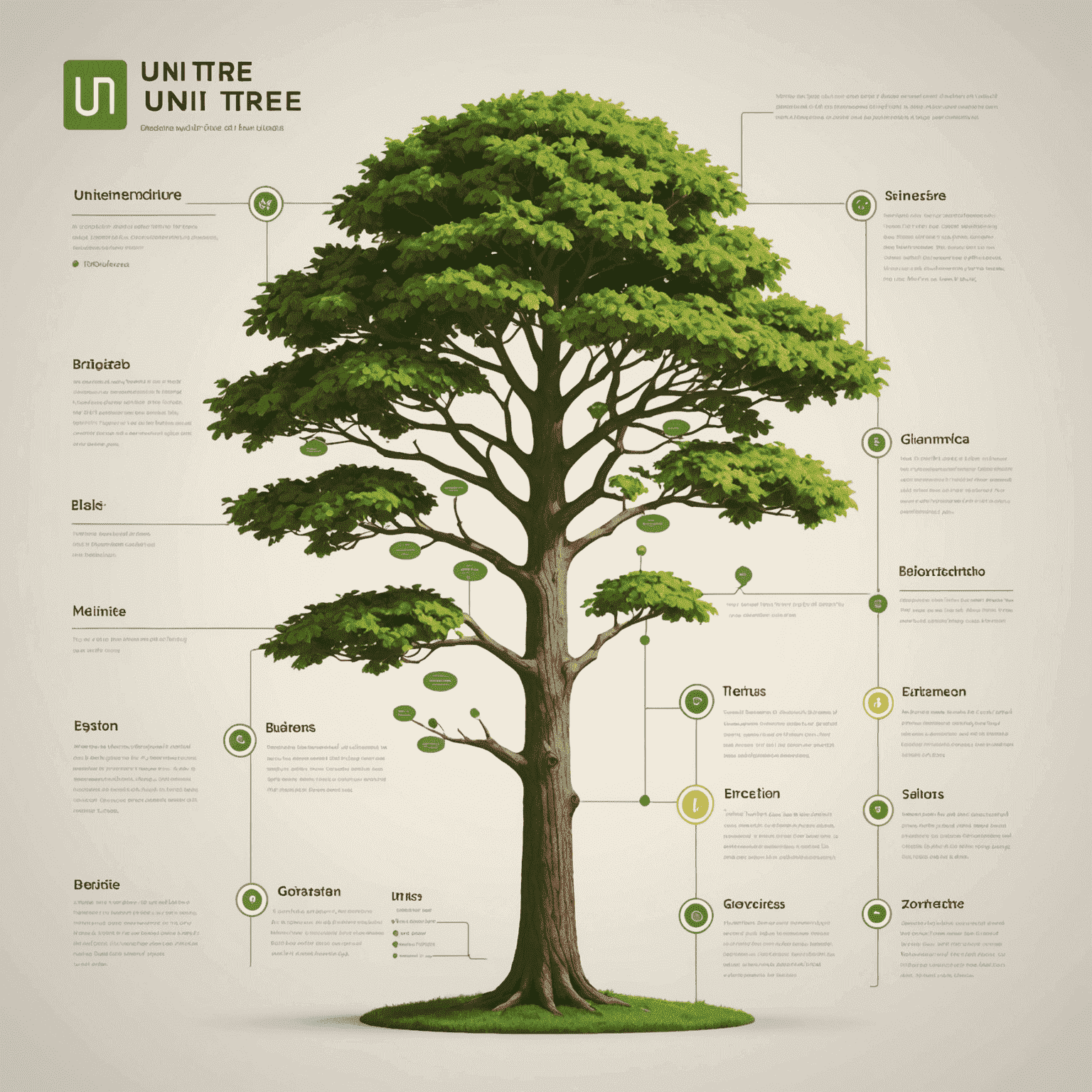 A timeline showing the evolution of Uni Tree from a small startup to a leading educational platform, with key milestones and achievements highlighted