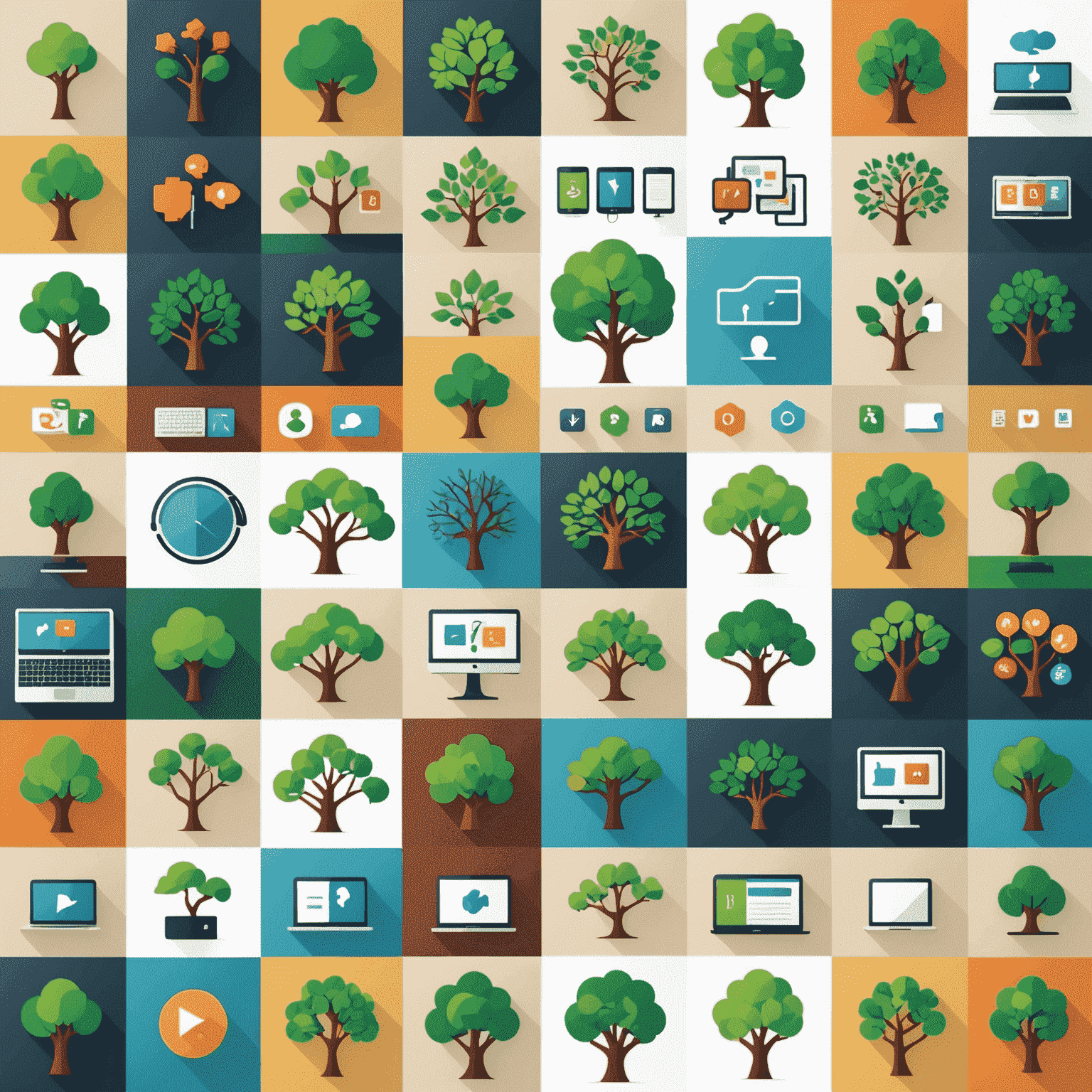 A collage of icons representing various Uni Tree features, such as video conferencing, interactive quizzes, and collaborative workspaces, arranged in a visually appealing grid.