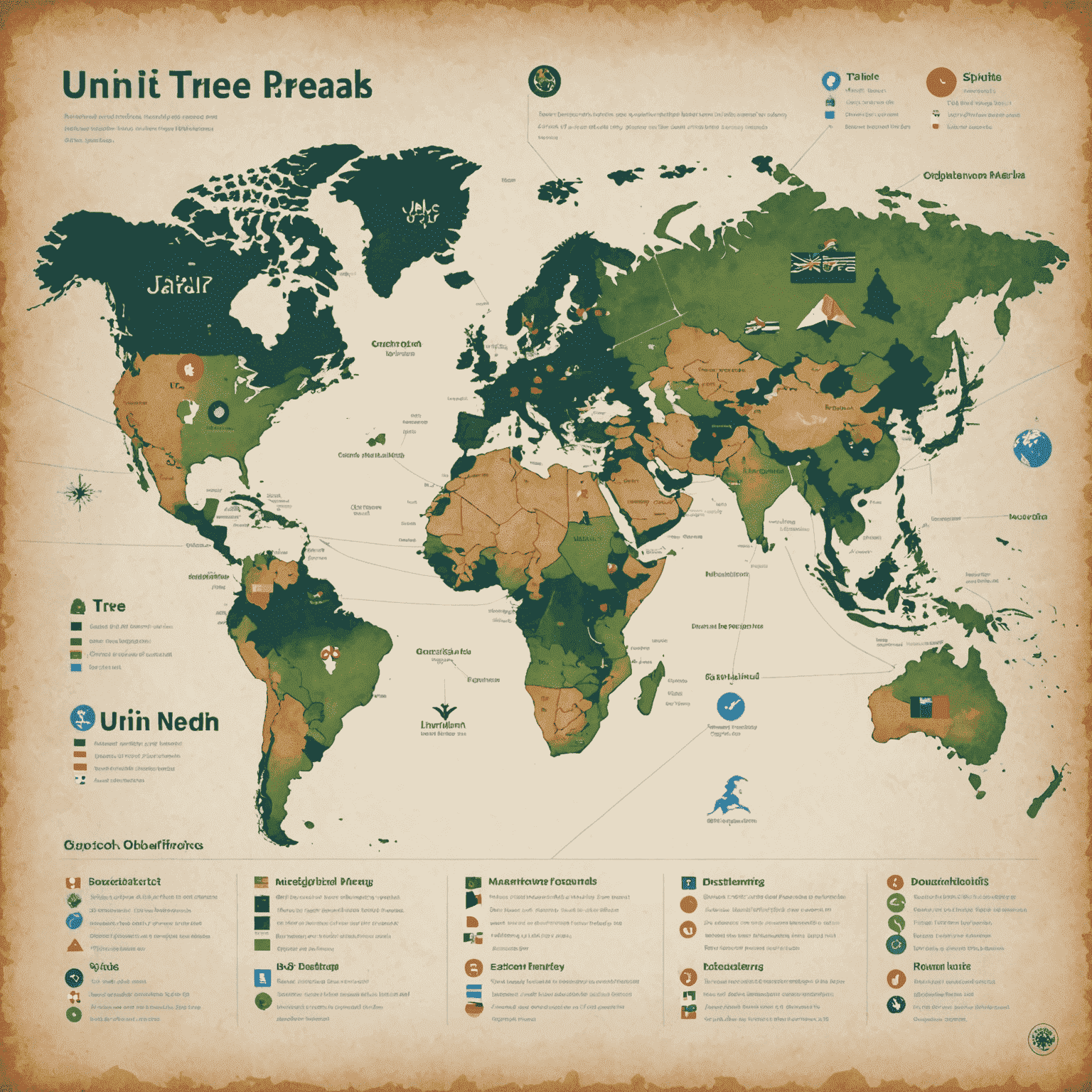 A world map showing Uni Tree's global reach, with icons representing users from different countries and diverse course offerings